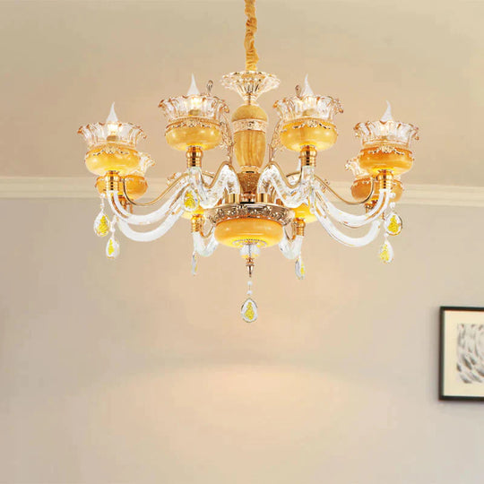 Modern Flower Shaped Chandelier Lighting Fixture Clear Crystal 6/8 Lights Bedroom Drop Pendant