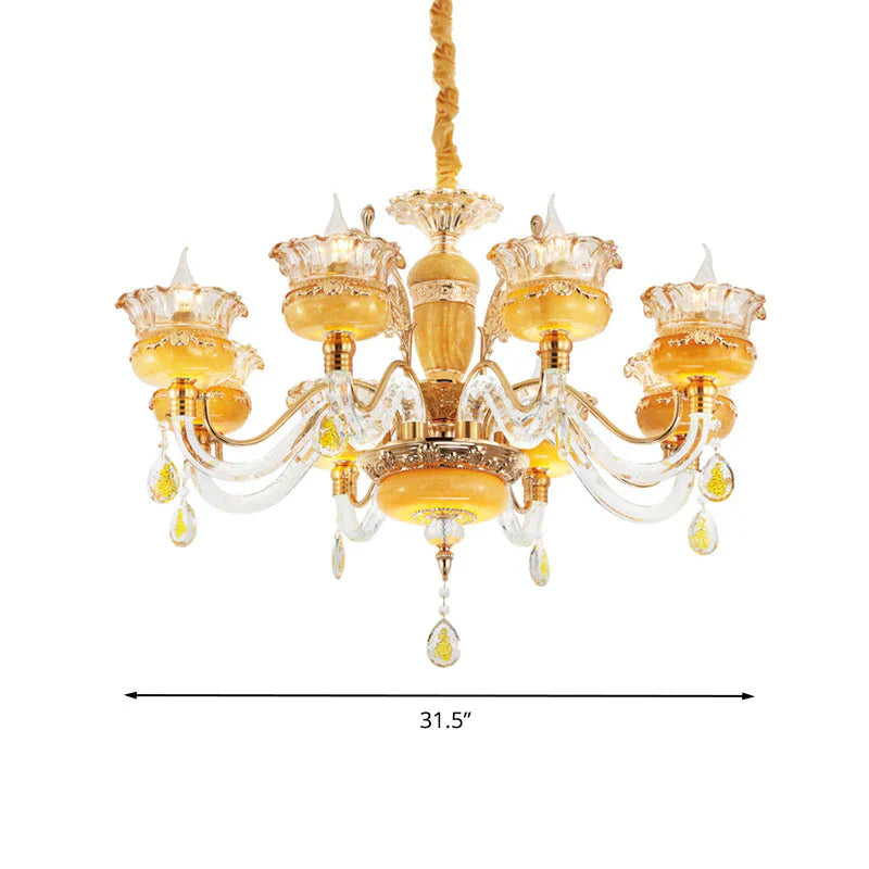 Modern Flower Shaped Chandelier Lighting Fixture Clear Crystal 6/8 Lights Bedroom Drop Pendant