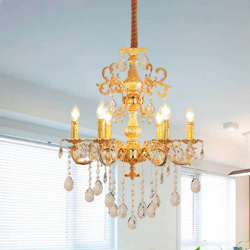 Contemporary Candle Chandelier Lamp Crystal 6/8 Lights Bedroom Pendant Light Fixture In Gold