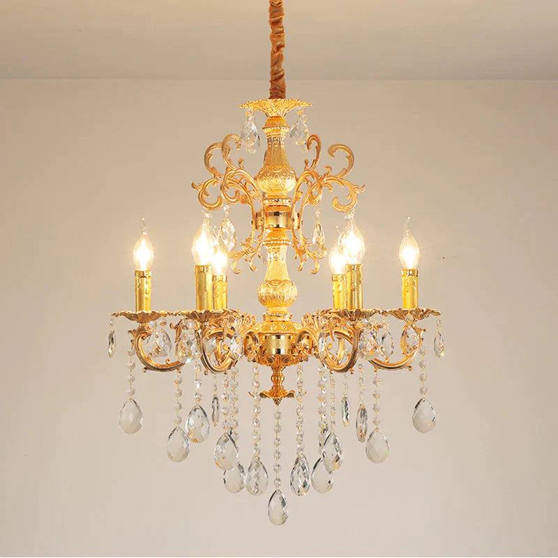 Contemporary Candle Chandelier Lamp Crystal 6/8 Lights Bedroom Pendant Light Fixture In Gold