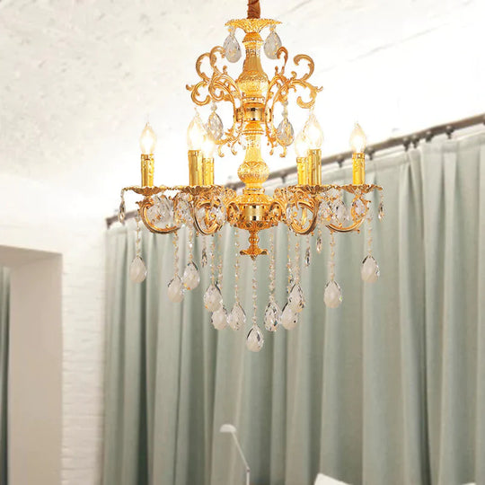 Contemporary Candle Chandelier Lamp Crystal 6/8 Lights Bedroom Pendant Light Fixture In Gold