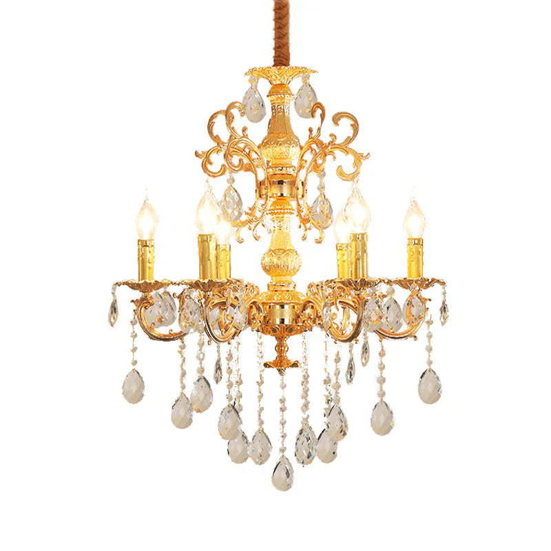 Contemporary Candle Chandelier Lamp Crystal 6/8 Lights Bedroom Pendant Light Fixture In Gold