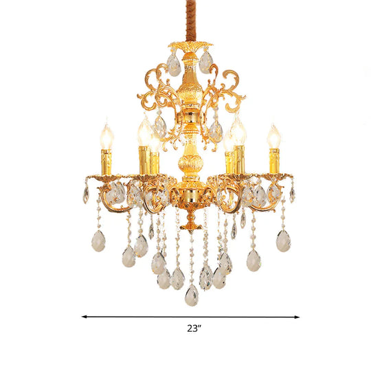 Contemporary Candle Chandelier Lamp Crystal 6/8 Lights Bedroom Pendant Light Fixture In Gold