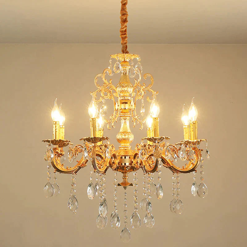 Contemporary Candle Chandelier Lamp Crystal 6/8 Lights Bedroom Pendant Light Fixture In Gold