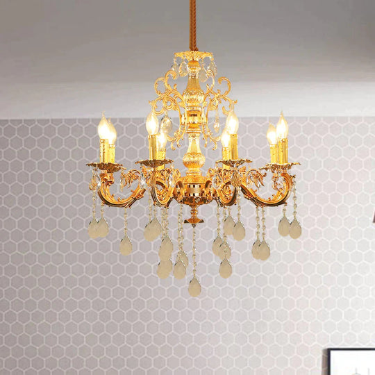 Contemporary Candle Chandelier Lamp Crystal 6/8 Lights Bedroom Pendant Light Fixture In Gold