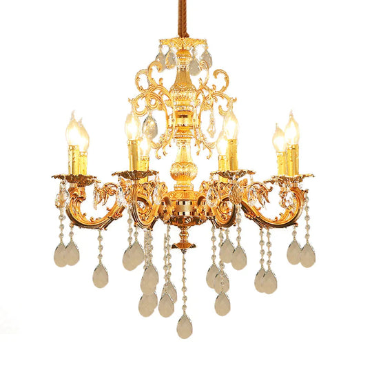 Contemporary Candle Chandelier Lamp Crystal 6/8 Lights Bedroom Pendant Light Fixture In Gold