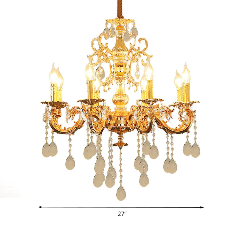 Contemporary Candle Chandelier Lamp Crystal 6/8 Lights Bedroom Pendant Light Fixture In Gold