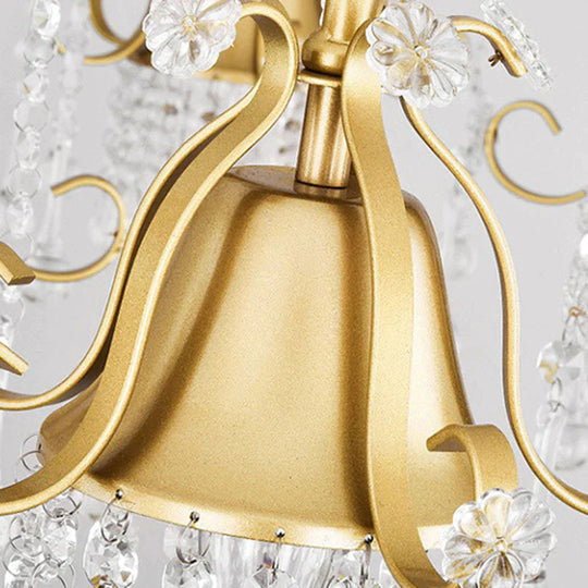 Gold Bell Chandelier Minimalist 7/9 Lights Crystal Beaded Strand Hanging Lamp Kit For Living Room