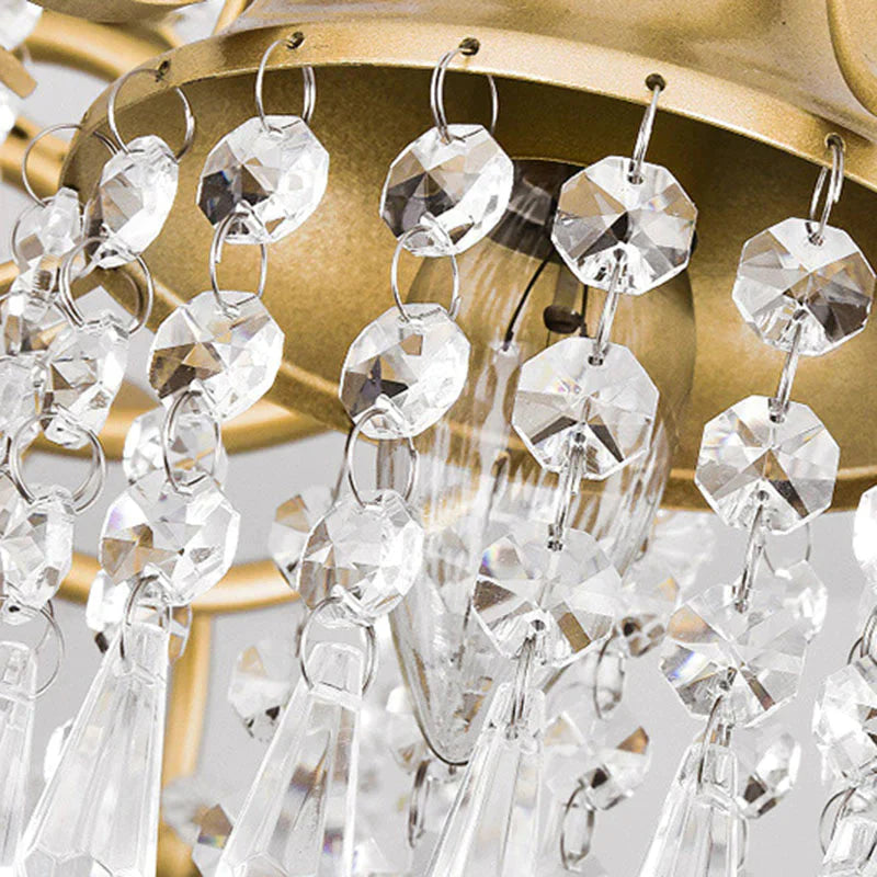 Gold Bell Chandelier Minimalist 7/9 Lights Crystal Beaded Strand Hanging Lamp Kit For Living Room