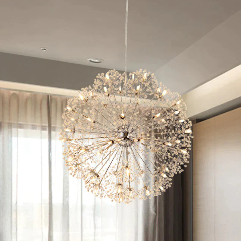 Crystal Sputnik Chandelier Pendant Light Simple 24/32 Lights Ceiling Lamp In Silver