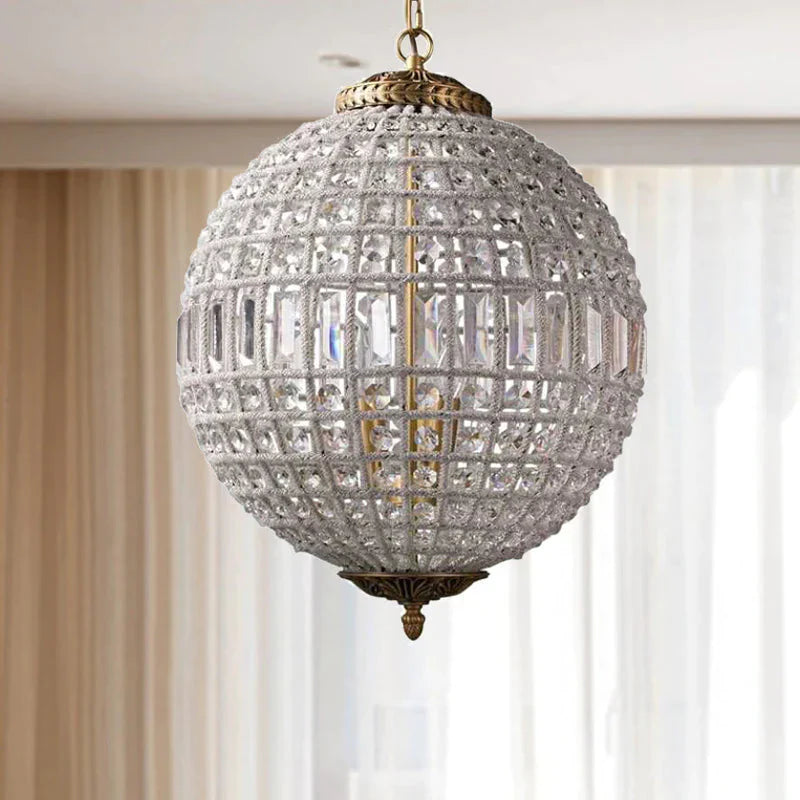 Brass Globe Shaped Chandelier Lighting Fixture Contemporary 1/3 Lights Crystal Pendant Lamp