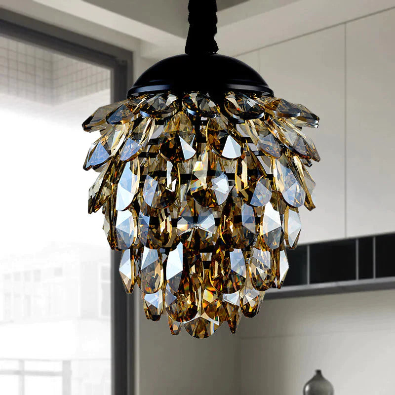 Pinecone Crystal Ceiling Pendant Light Modern Style 2 Lights Black/Gold Chandelier