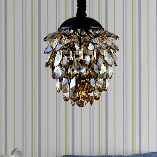 Pinecone Crystal Ceiling Pendant Light Modern Style 2 Lights Black/Gold Chandelier