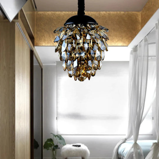 Pinecone Crystal Ceiling Pendant Light Modern Style 2 Lights Black/Gold Chandelier