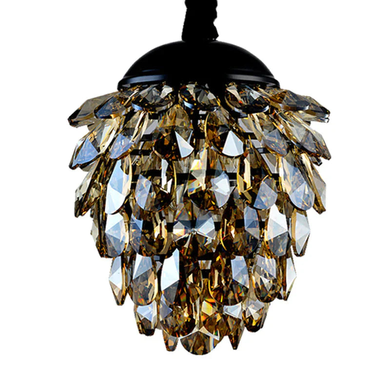 Pinecone Crystal Ceiling Pendant Light Modern Style 2 Lights Black/Gold Chandelier