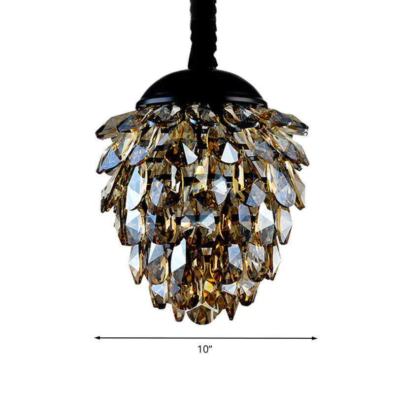 Pinecone Crystal Ceiling Pendant Light Modern Style 2 Lights Black/Gold Chandelier