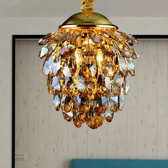 Pinecone Crystal Ceiling Pendant Light Modern Style 2 Lights Black/Gold Chandelier