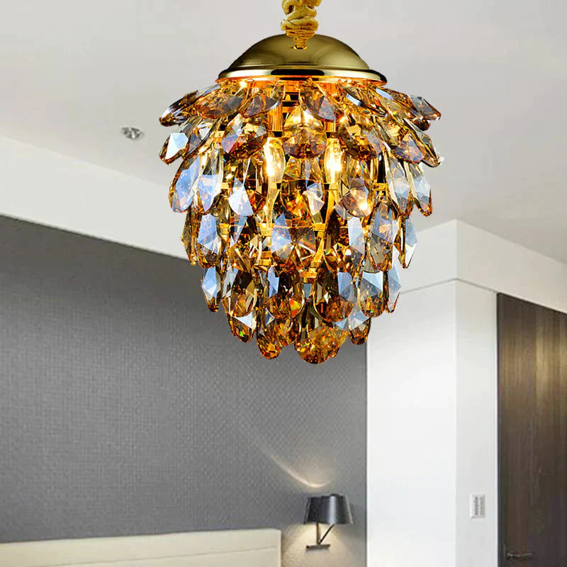 Pinecone Crystal Ceiling Pendant Light Modern Style 2 Lights Black/Gold Chandelier