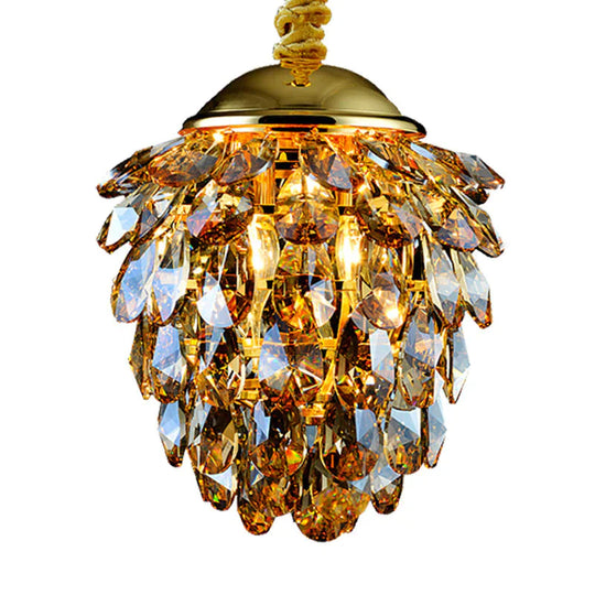 Pinecone Crystal Ceiling Pendant Light Modern Style 2 Lights Black/Gold Chandelier