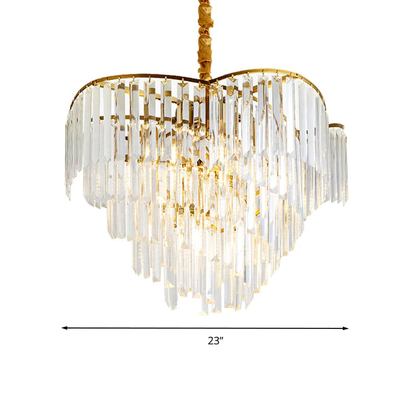 Spiral Hanging Light Postmodern Tri - Sided Clear Crystal Rod 5 Heads Gold Pendant Chandelier