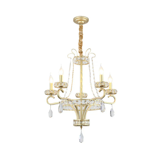 Gold Candle Chandelier Light Fixture Traditional Crystal Drop 5/8 Lights Living Room Hanging Lamp