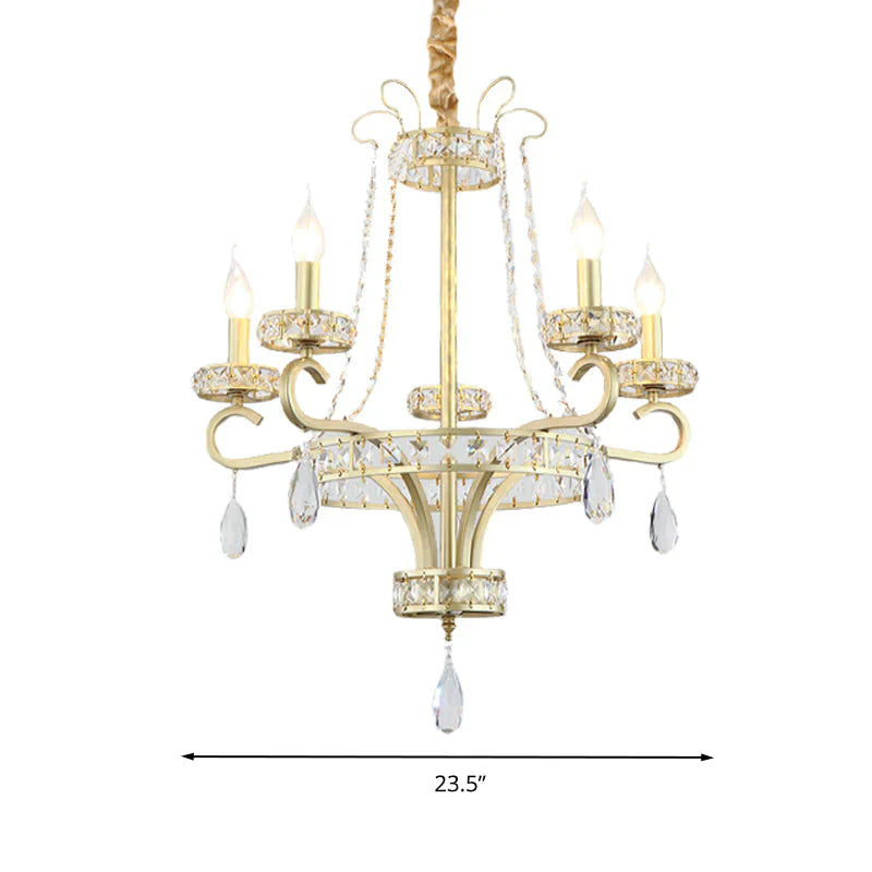 Gold Candle Chandelier Light Fixture Traditional Crystal Drop 5/8 Lights Living Room Hanging Lamp