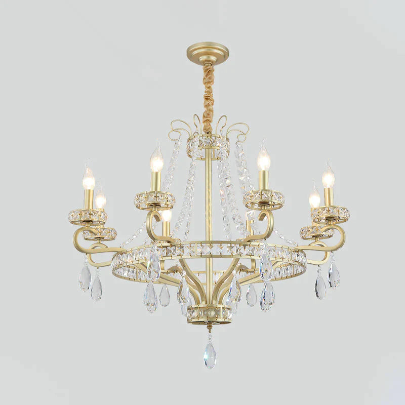 Gold Candle Chandelier Light Fixture Traditional Crystal Drop 5/8 Lights Living Room Hanging Lamp