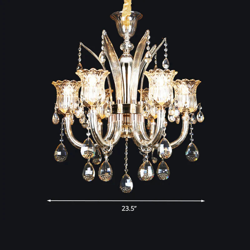 Bell Living Room Chandelier Lamp Traditional Crystal Drop 6/8 Lights Chrome Hanging Ceiling Light