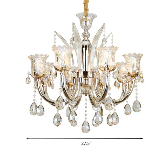 Bell Living Room Chandelier Lamp Traditional Crystal Drop 6/8 Lights Chrome Hanging Ceiling Light