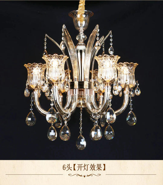 Bell Living Room Chandelier Lamp Traditional Crystal Drop 6/8 Lights Chrome Hanging Ceiling Light