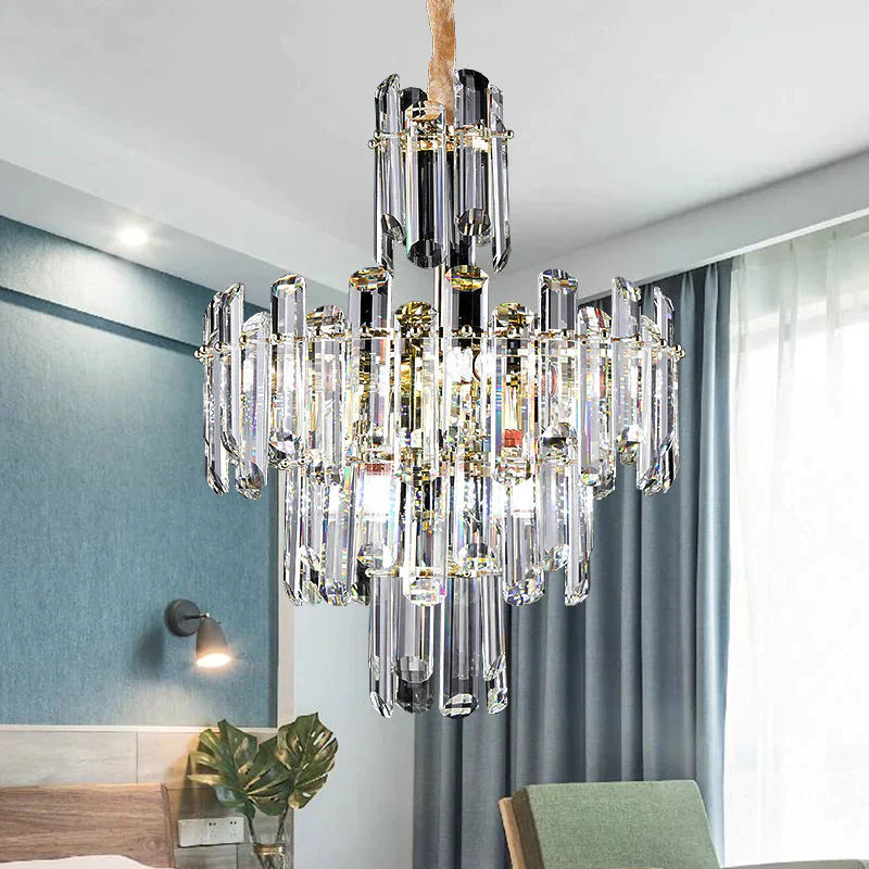 3 Tiers Beveled Crystal Chandelier Light Fixture Contemporary 8/12 Lights Clear Pendant Ceiling