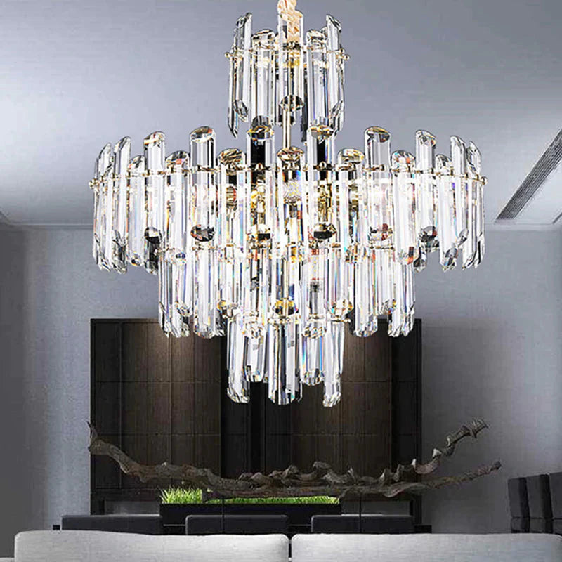 3 Tiers Beveled Crystal Chandelier Light Fixture Contemporary 8/12 Lights Clear Pendant Ceiling