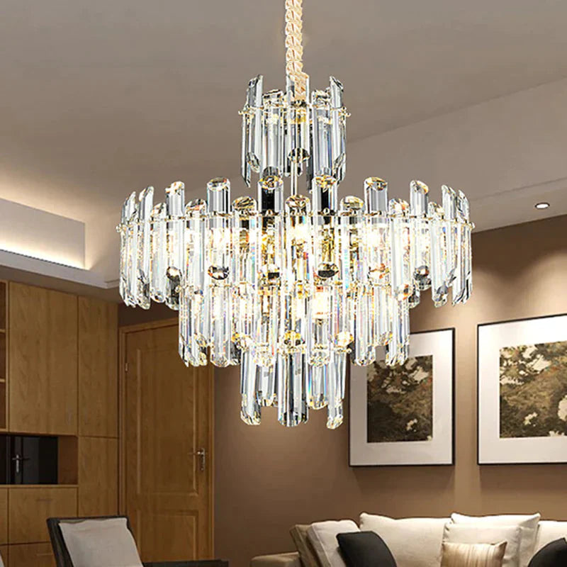 3 Tiers Beveled Crystal Chandelier Light Fixture Contemporary 8/12 Lights Clear Pendant Ceiling