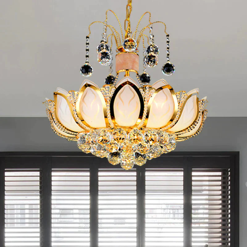 Lotus Crystal Ball Ceiling Chandelier Modernism 4/5/8 Lights Gold Pendant Lighting Fixture