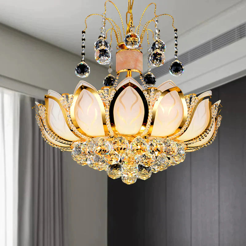 Lotus Crystal Ball Ceiling Chandelier Modernism 4/5/8 Lights Gold Pendant Lighting Fixture