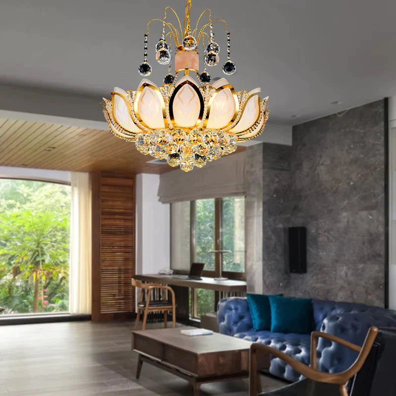 Lotus Crystal Ball Ceiling Chandelier Modernism 4/5/8 Lights Gold Pendant Lighting Fixture