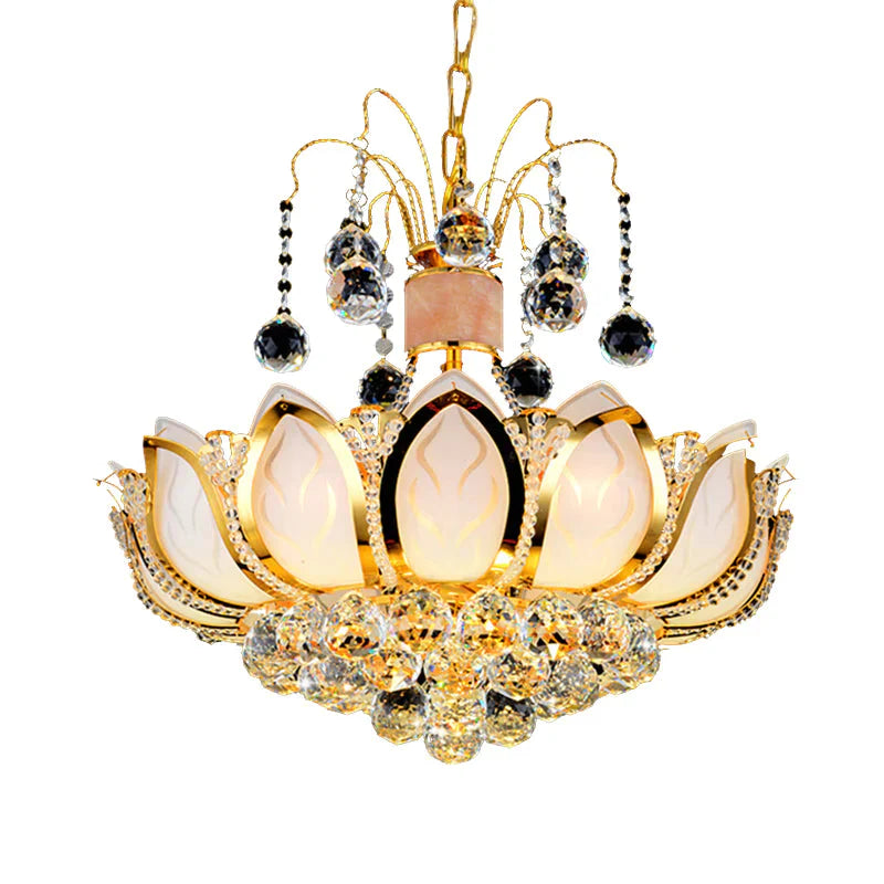 Lotus Crystal Ball Ceiling Chandelier Modernism 4/5/8 Lights Gold Pendant Lighting Fixture