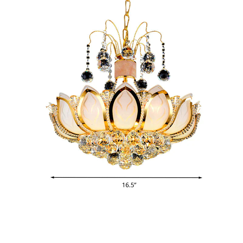 Lotus Crystal Ball Ceiling Chandelier Modernism 4/5/8 Lights Gold Pendant Lighting Fixture