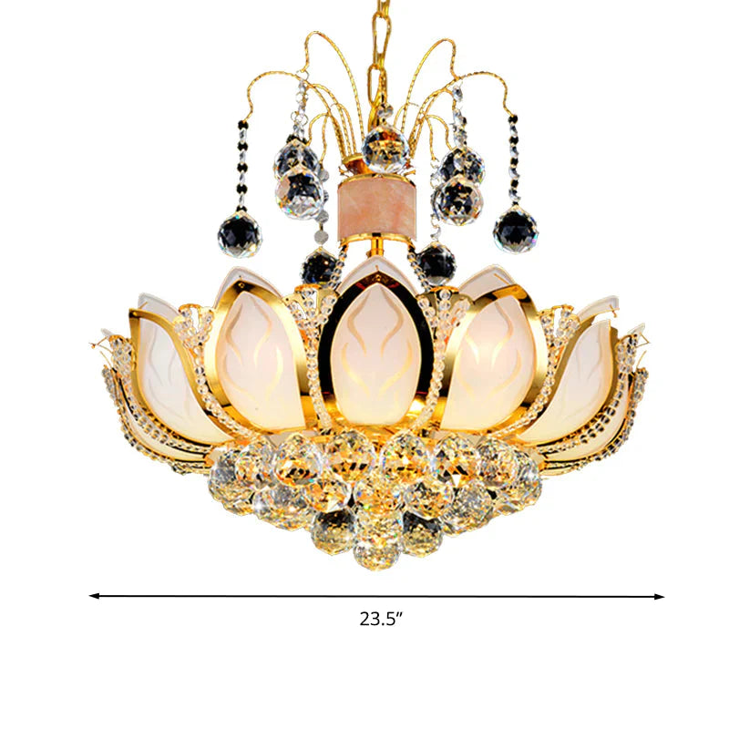 Lotus Crystal Ball Ceiling Chandelier Modernism 4/5/8 Lights Gold Pendant Lighting Fixture