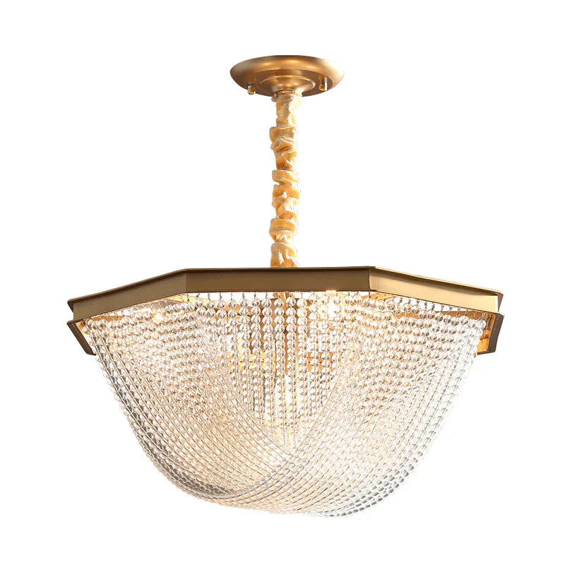 Dome Chandelier Lighting Fixture Postmodern Crystal Strand 5/6 Lights Gold Hanging Lamp