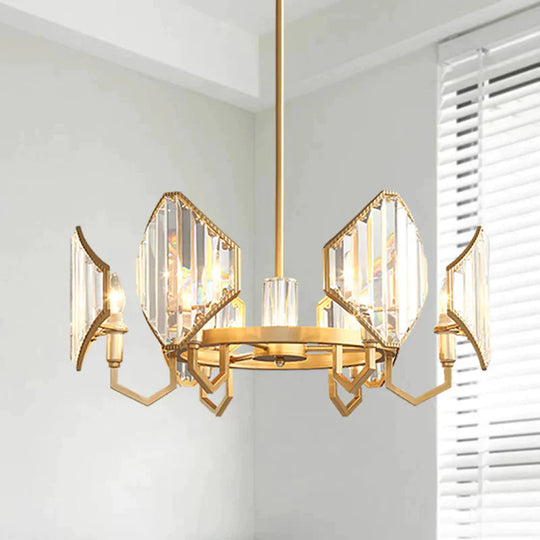 Gold Candle Hanging Pendant Light Postmodern 6/8 Lights Rectangle - Cut Crystal Chandelier