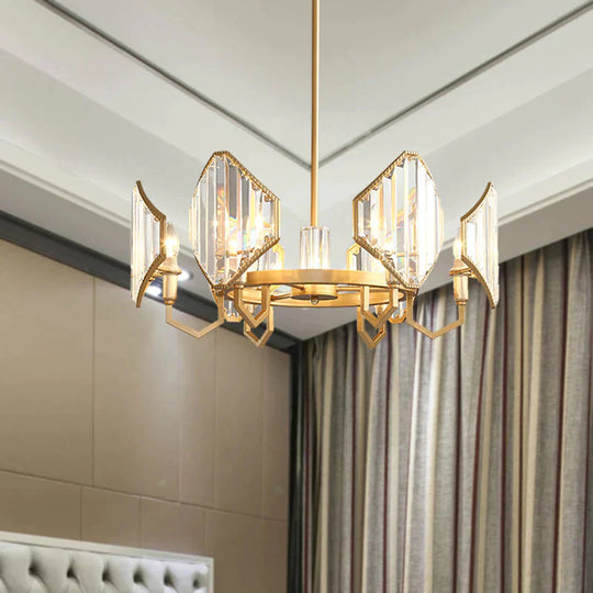 Gold Candle Hanging Pendant Light Postmodern 6/8 Lights Rectangle - Cut Crystal Chandelier