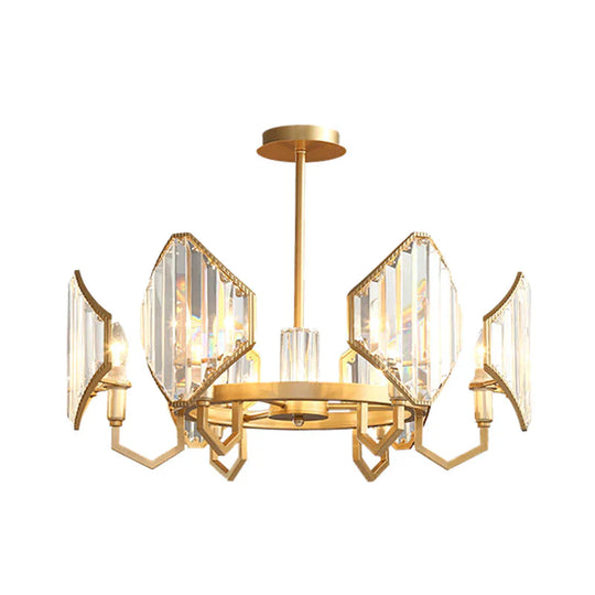 Gold Candle Hanging Pendant Light Postmodern 6/8 Lights Rectangle - Cut Crystal Chandelier