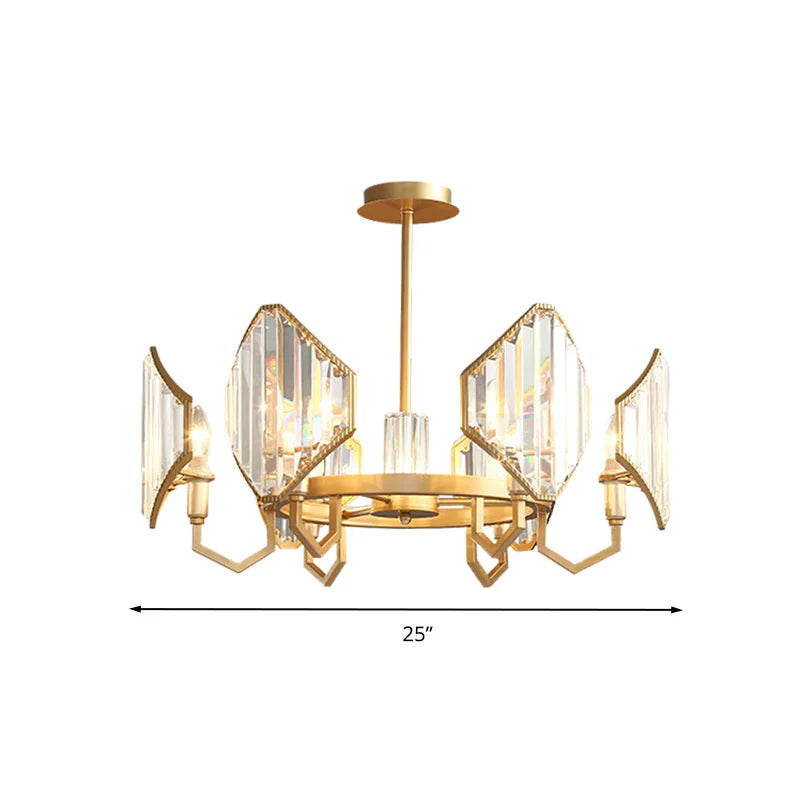 Gold Candle Hanging Pendant Light Postmodern 6/8 Lights Rectangle - Cut Crystal Chandelier