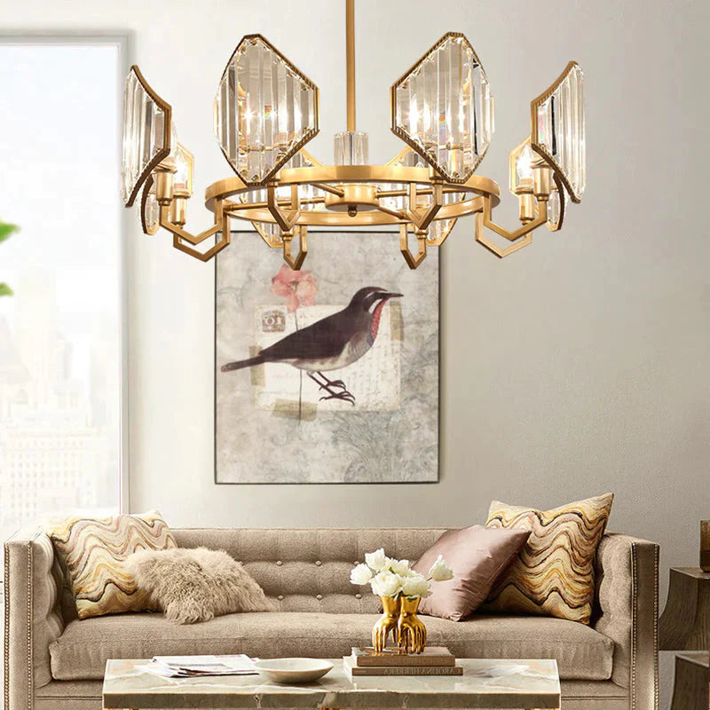 Gold Candle Hanging Pendant Light Postmodern 6/8 Lights Rectangle - Cut Crystal Chandelier