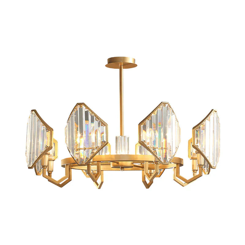 Gold Candle Hanging Pendant Light Postmodern 6/8 Lights Rectangle - Cut Crystal Chandelier