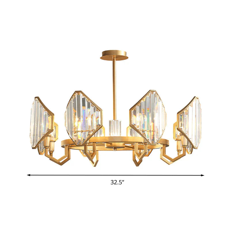 Gold Candle Hanging Pendant Light Postmodern 6/8 Lights Rectangle - Cut Crystal Chandelier