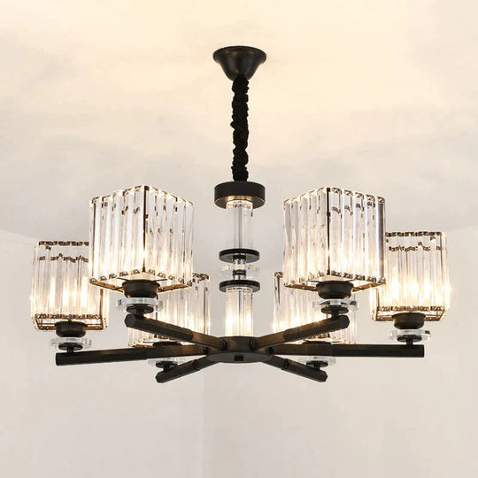 Rectangle - Cut Crystal Sputnik Chandelier Modernism 3/6/8 Lights Black Ceiling Light Fixture