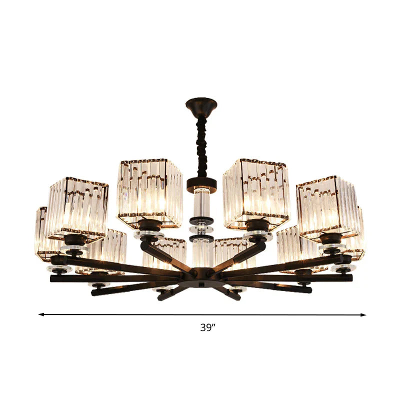 Rectangle - Cut Crystal Sputnik Chandelier Modernism 3/6/8 Lights Black Ceiling Light Fixture