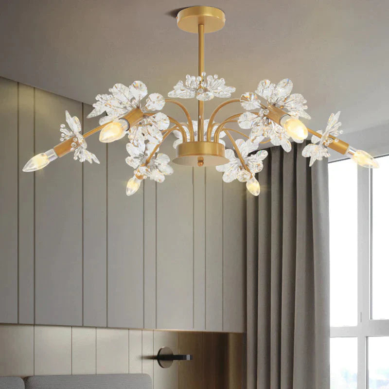 Gold Blossom Hanging Light Kit Postmodern 7 Heads Crystal Chandelier Pendant